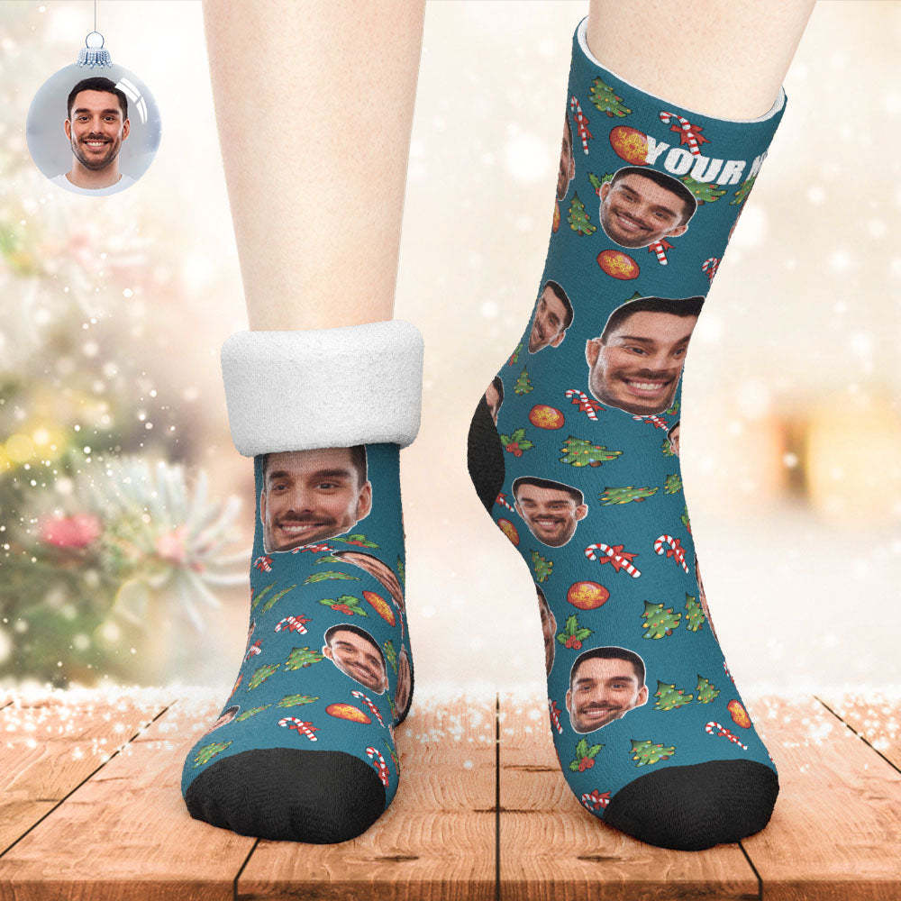 Custom Thick Socks Photo 3D Digital Printed Socks Winter Warm Candy Cane Christmas Socks -