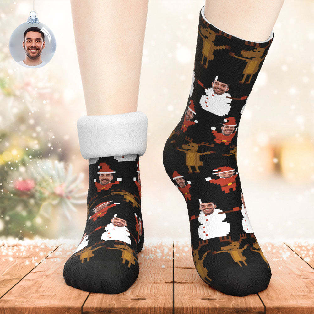 Custom Thick Socks Photo 3D Digital Printed Socks Winter Warm Pixel Pattern Christmas Socks -