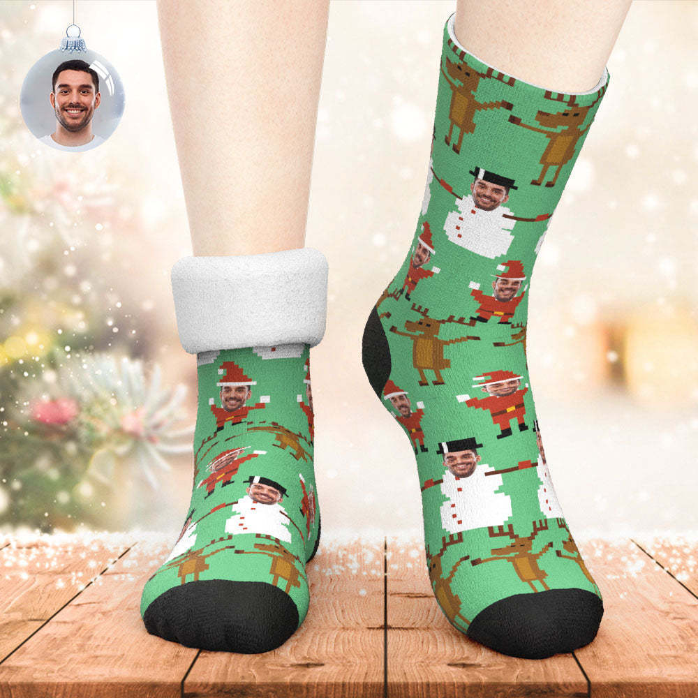 Custom Thick Socks Photo 3D Digital Printed Socks Winter Warm Pixel Pattern Christmas Socks -
