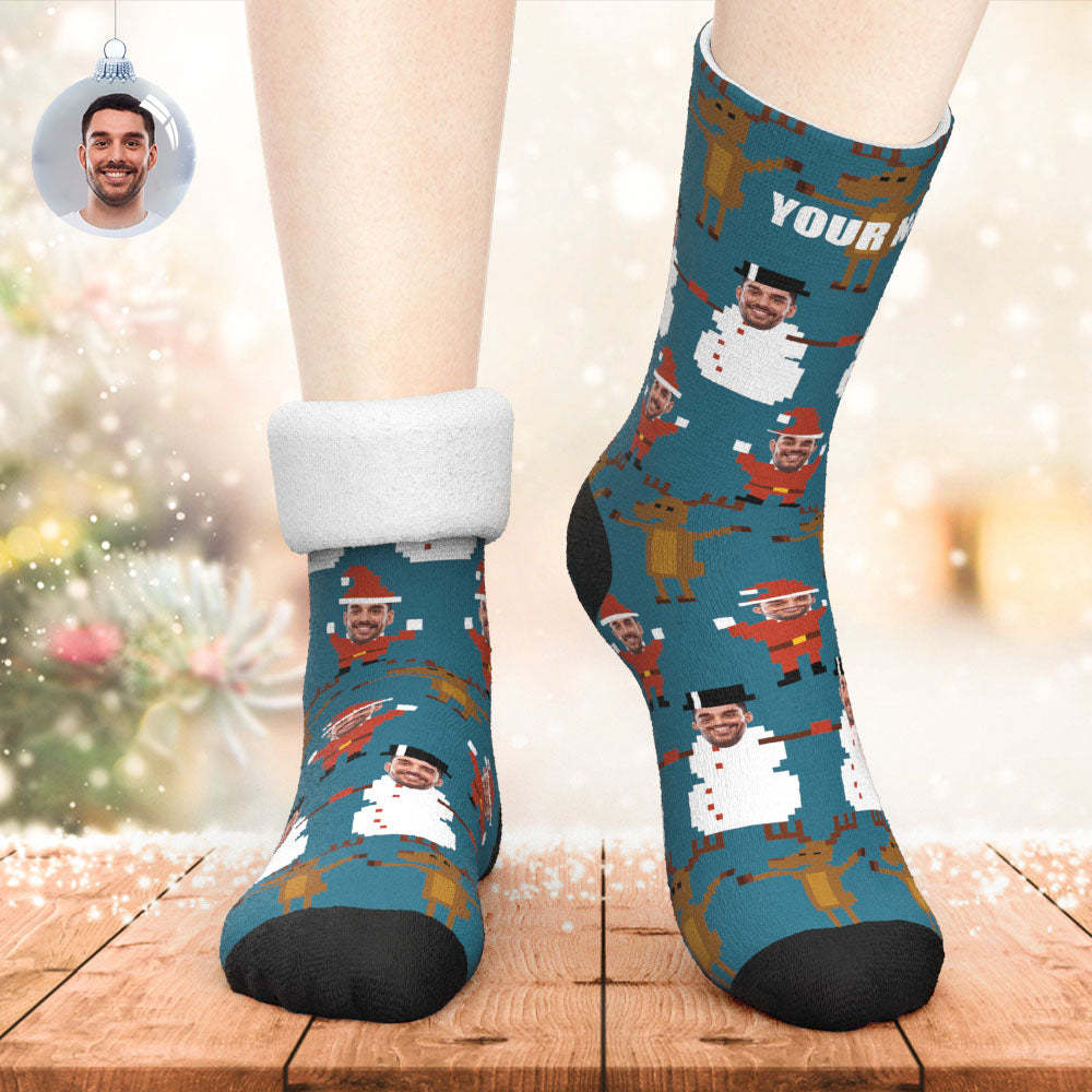 Custom Thick Socks Photo 3D Digital Printed Socks Winter Warm Pixel Pattern Christmas Socks -