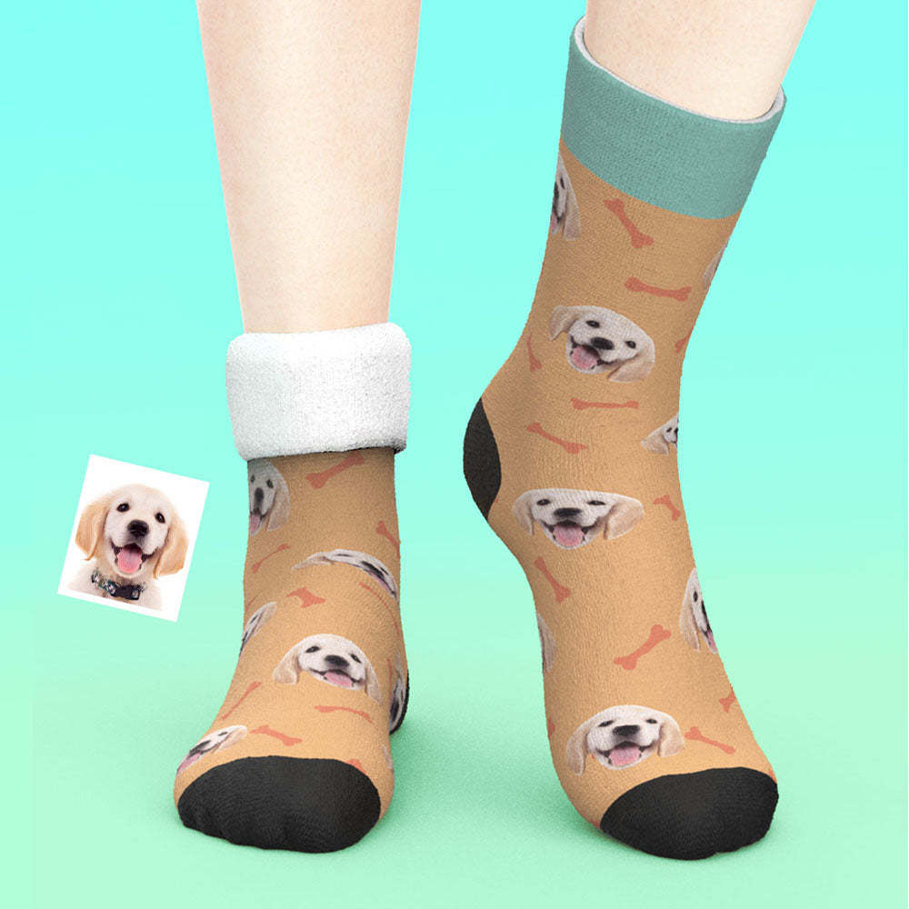 Custom Thick Socks Photo 3D Digital Printed Socks Autumn Winter Warm Pet Face Socks Bone -
