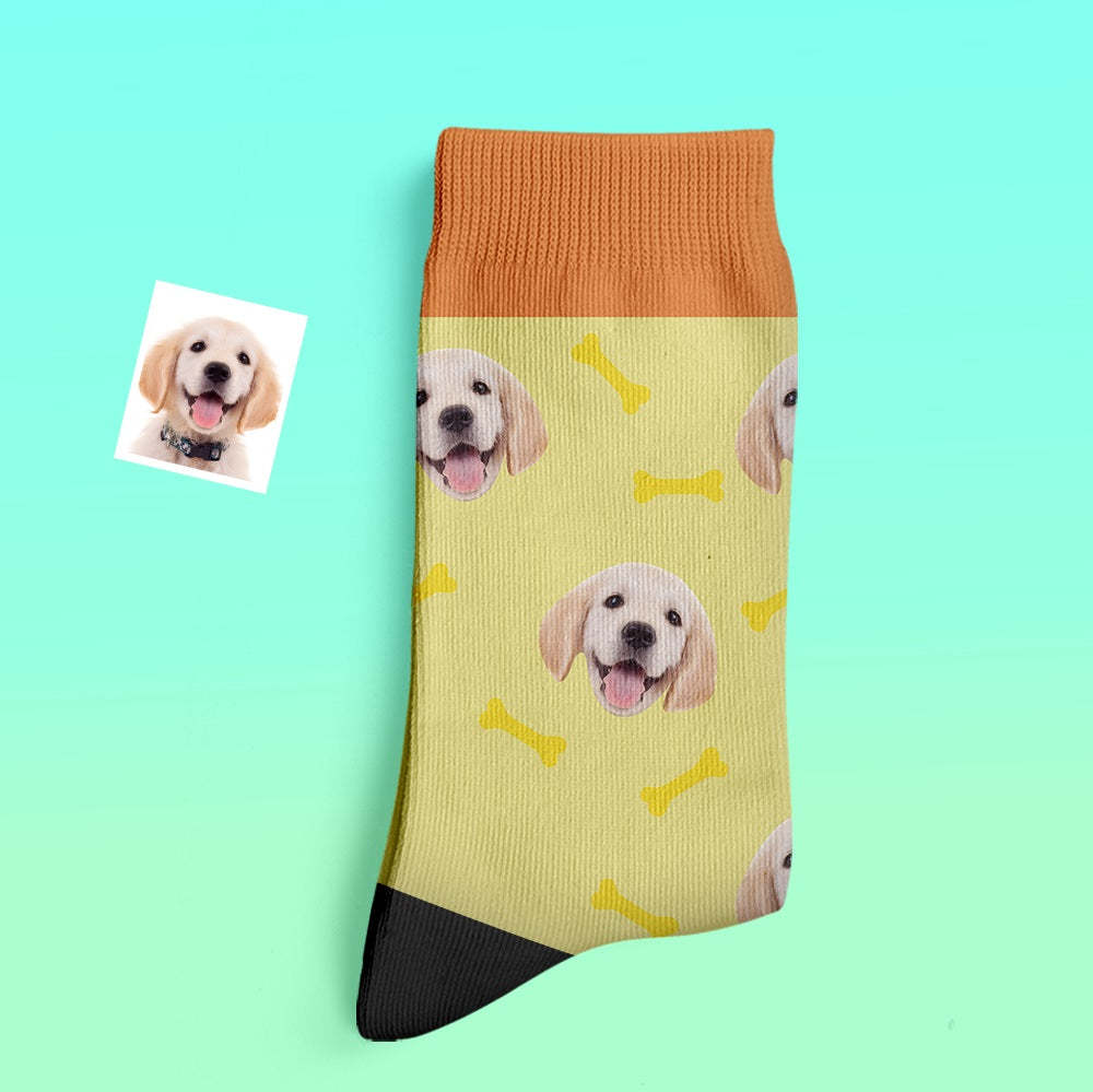 Custom Thick Socks Photo 3D Digital Printed Socks Autumn Winter Warm Pet Face Socks Bone -