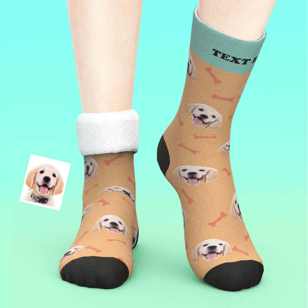 Custom Thick Socks Photo 3D Digital Printed Socks Autumn Winter Warm Pet Face Socks Bone -