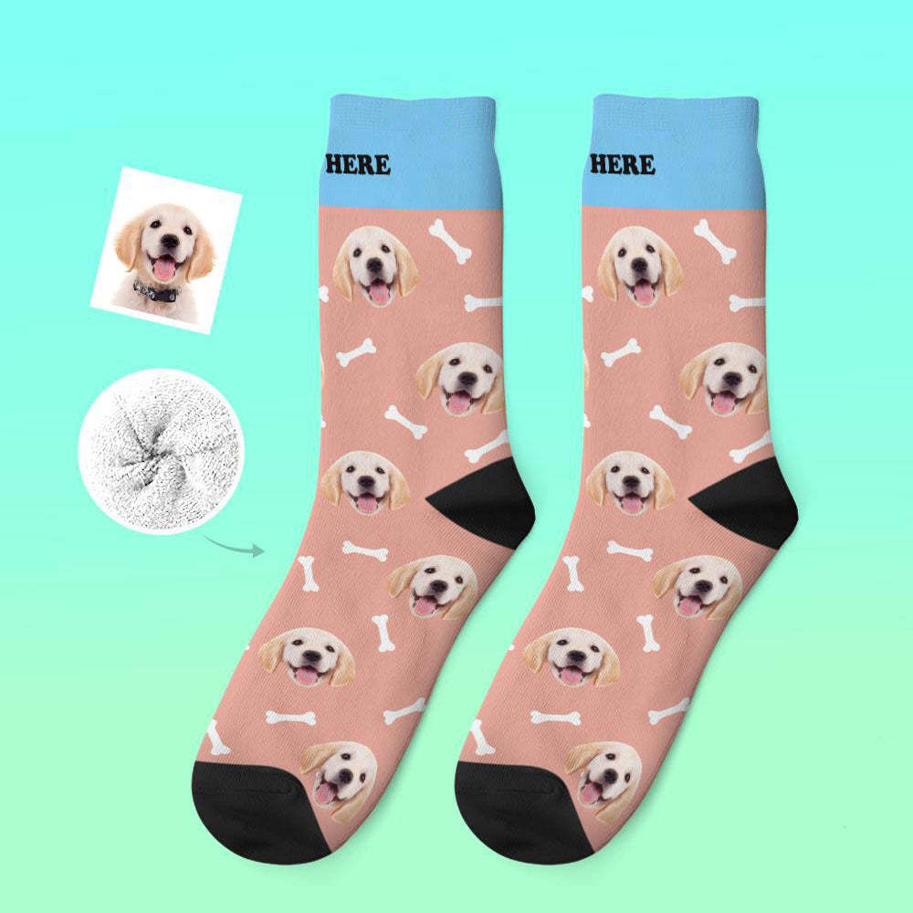 Custom Thick Socks Photo 3D Digital Printed Socks Autumn Winter Warm Pet Face Socks Bone -