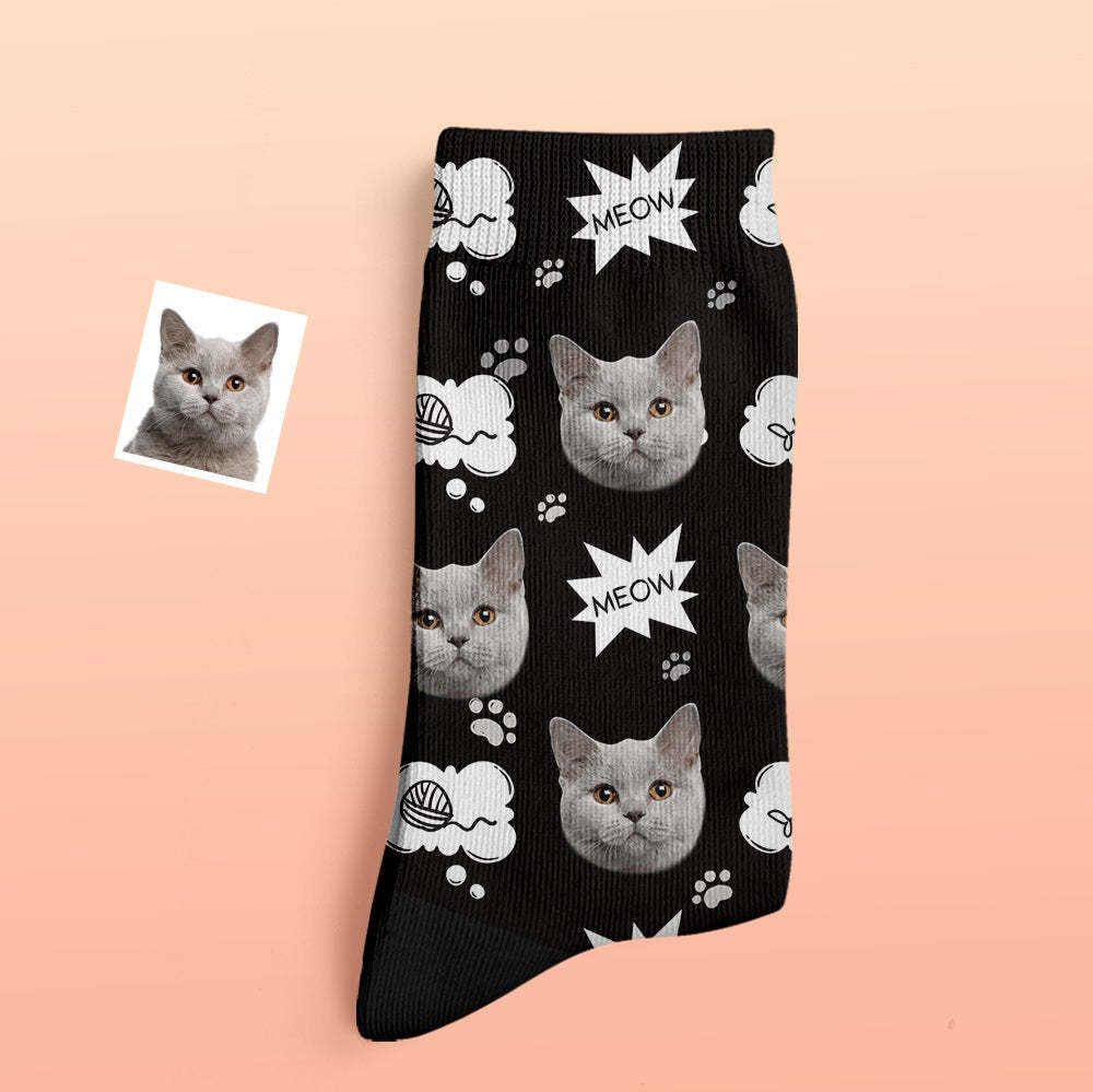 Custom Thick Socks Photo 3D Digital Printed Socks Autumn Winter Warm Socks Cat Meow -