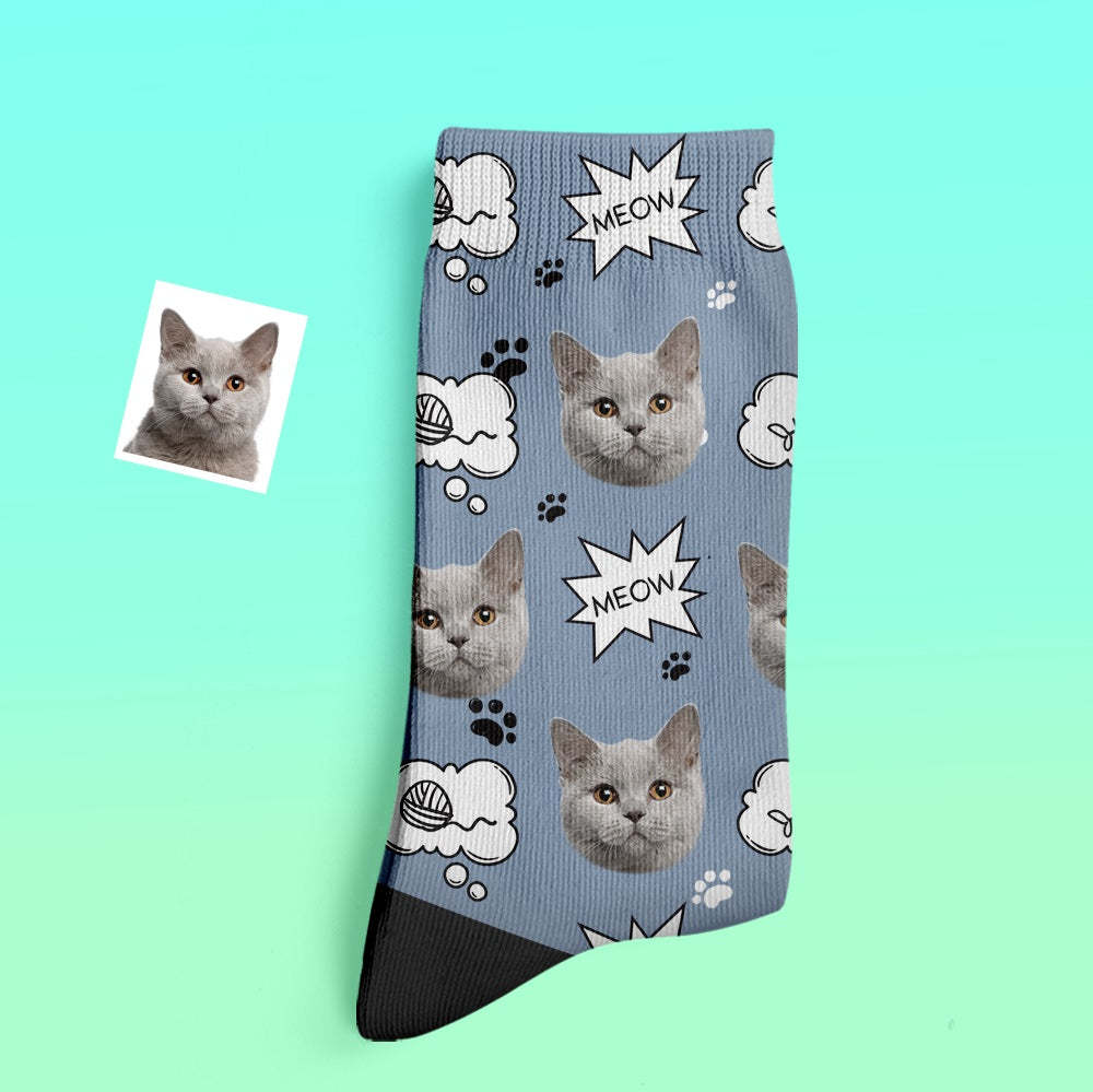 Custom Thick Socks Photo 3D Digital Printed Socks Autumn Winter Warm Socks Cat Meow -