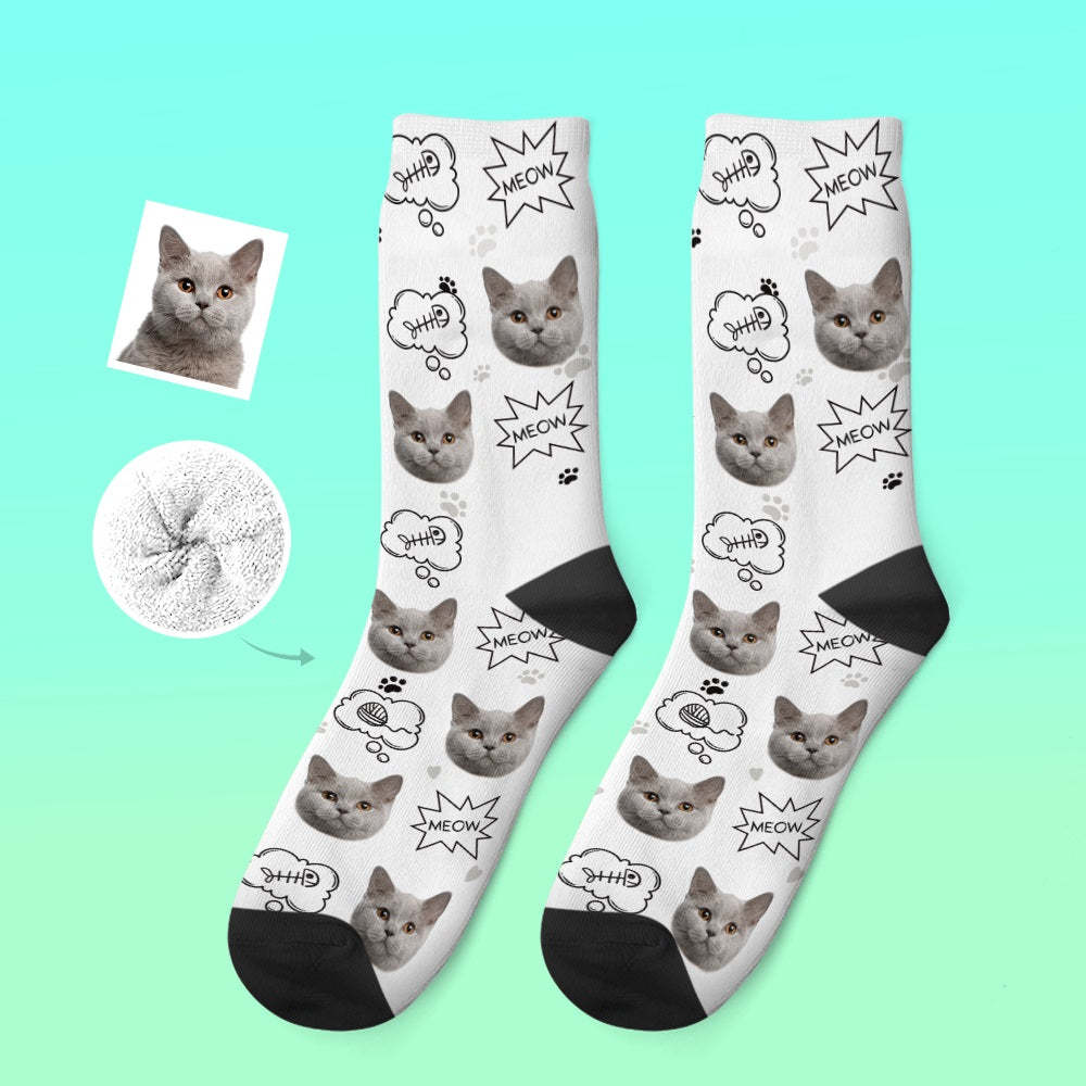 Custom Thick Socks Photo 3D Digital Printed Socks Autumn Winter Warm Socks Cat Meow -