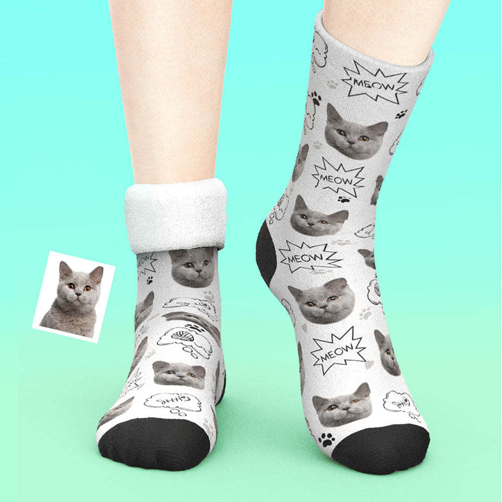 Custom Thick Socks Photo 3D Digital Printed Socks Autumn Winter Warm Socks Cat Meow -