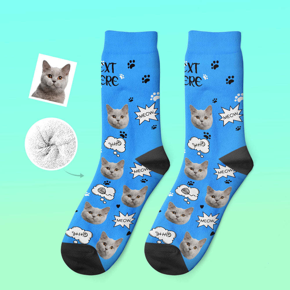 Custom Thick Socks Photo 3D Digital Printed Socks Autumn Winter Warm Socks Cat Meow -