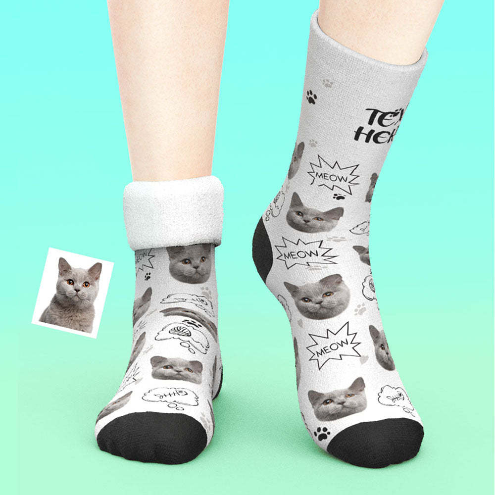 Custom Thick Socks Photo 3D Digital Printed Socks Autumn Winter Warm Socks Cat Meow -