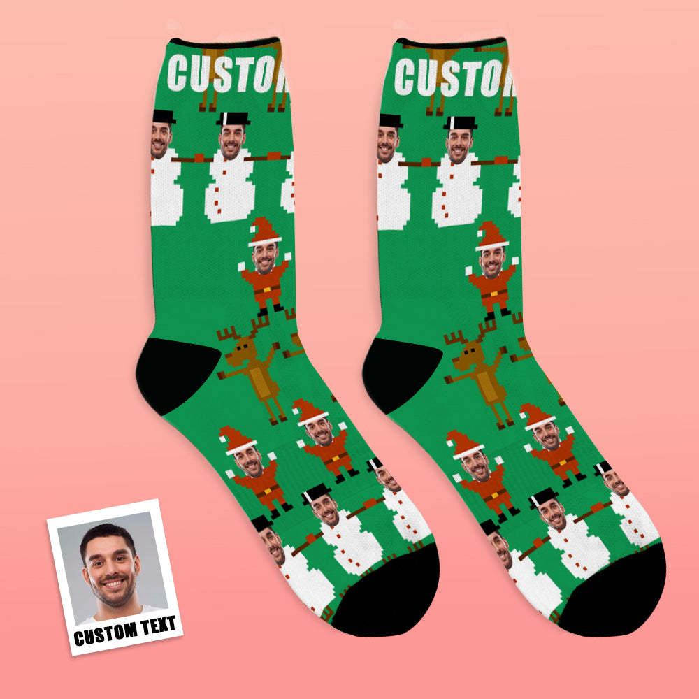 Custom Face Socks Breathable Photo Socks Christmas Pixel Pattern Socks