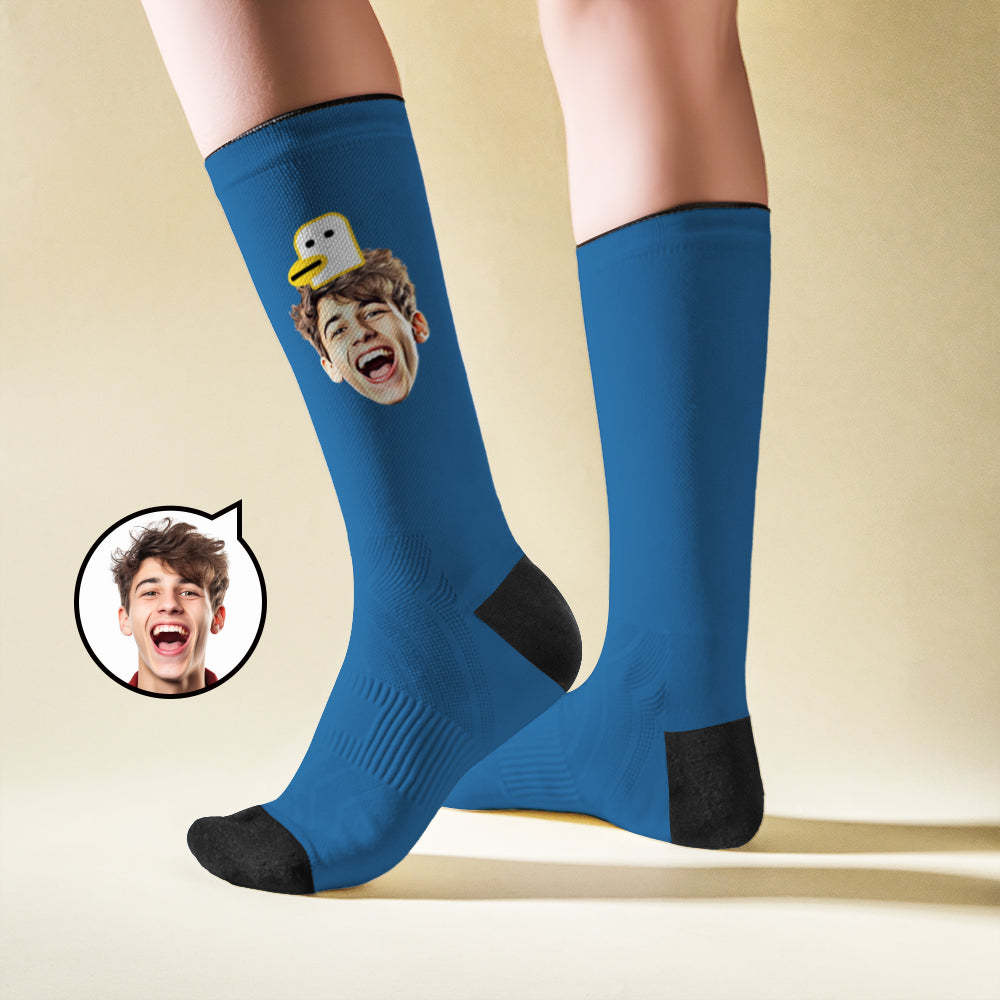 Custom Breathable Face Socks Duck Featuring Cartoon Imagery -