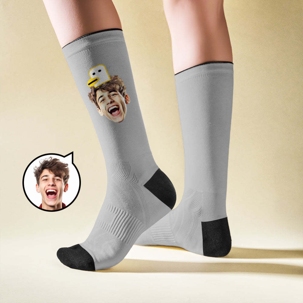 Custom Breathable Face Socks Duck Featuring Cartoon Imagery -