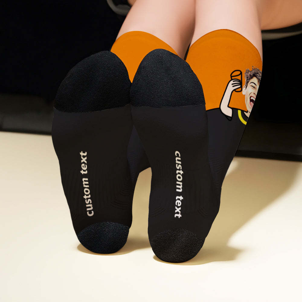 Custom Breathable Face Socks Cheers Featuring Cartoon Imagery -