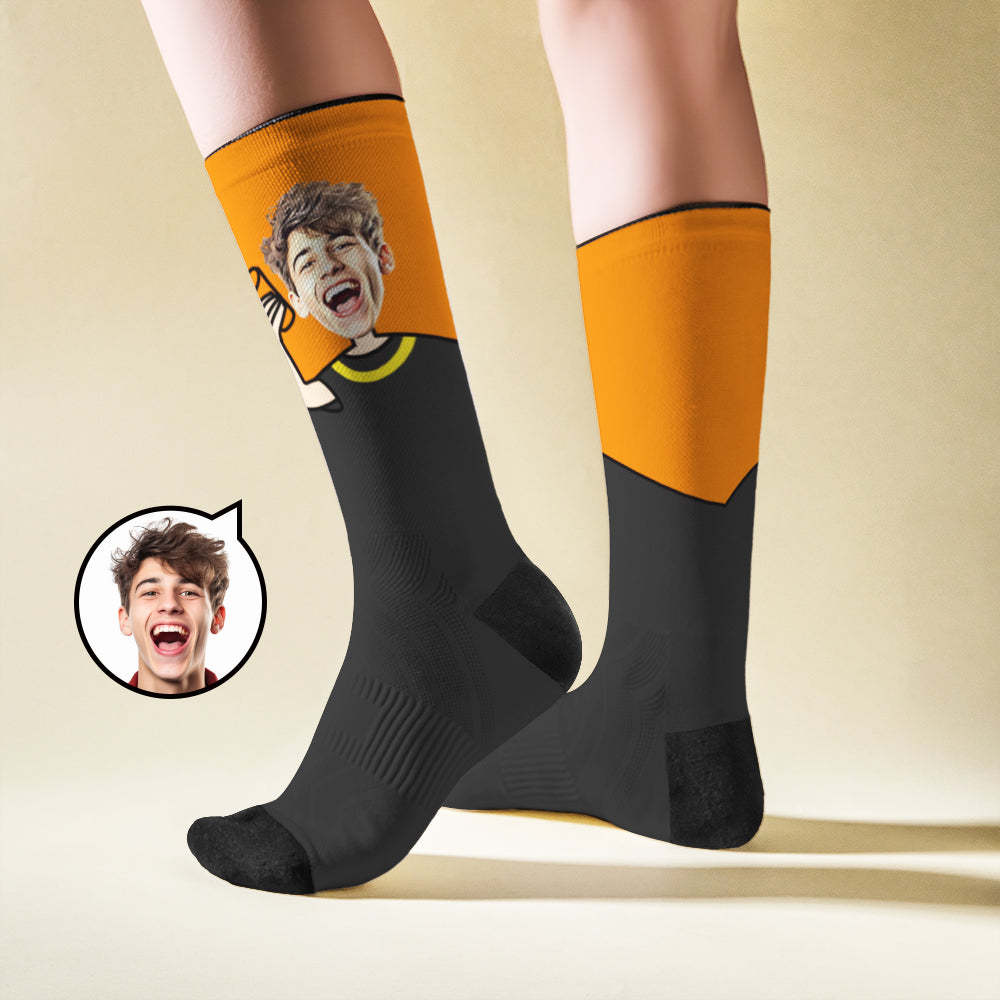 Custom Breathable Face Socks Cheers Featuring Cartoon Imagery -