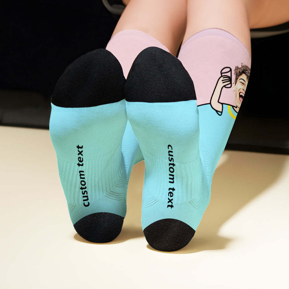 Custom Breathable Face Socks Cheers Featuring Cartoon Imagery -