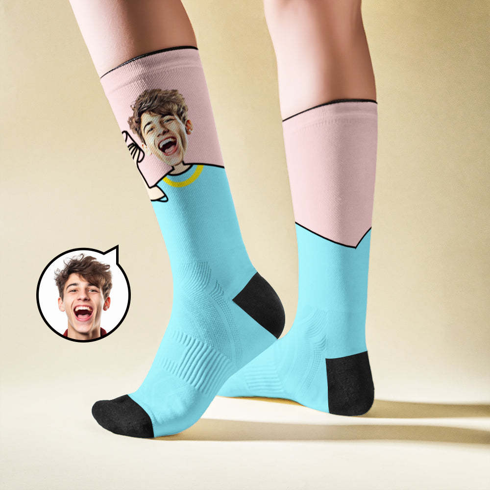 Custom Breathable Face Socks Cheers Featuring Cartoon Imagery -
