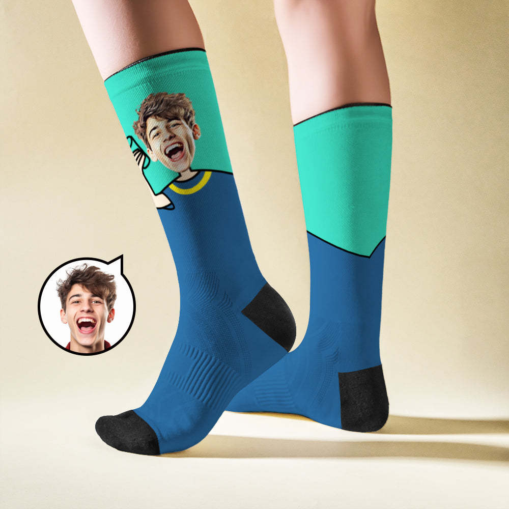 Custom Breathable Face Socks Cheers Featuring Cartoon Imagery -