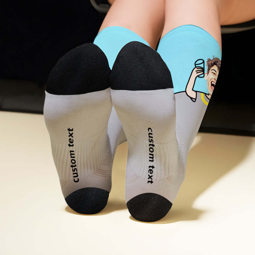 Custom Breathable Face Socks Cheers Featuring Cartoon Imagery -