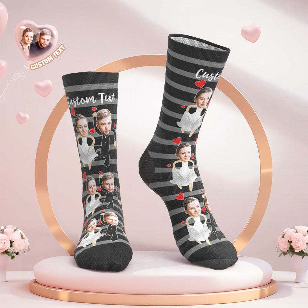 Custom Face Wedding Socks for Couples Stripe Wedding Gifts -