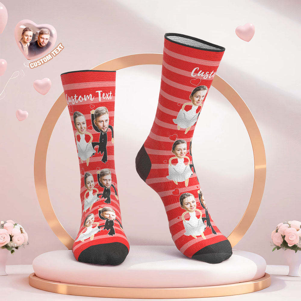 Custom Face Wedding Socks for Couples Stripe Wedding Gifts -