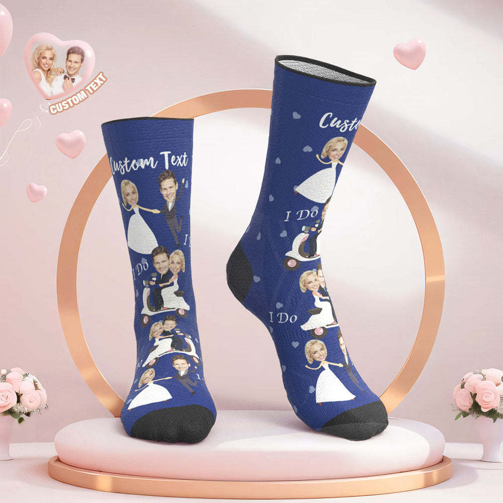 Custom Face Wedding Socks Amour Couple Love Socks I Do -