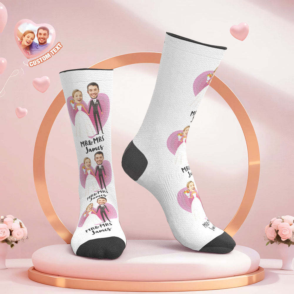 Custom Face Wedding Socks Heart Wedding Gift Wedding Dress -