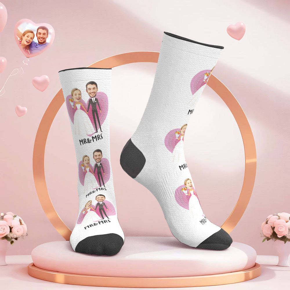 Custom Face Wedding Socks Heart Wedding Gift Wedding Dress -