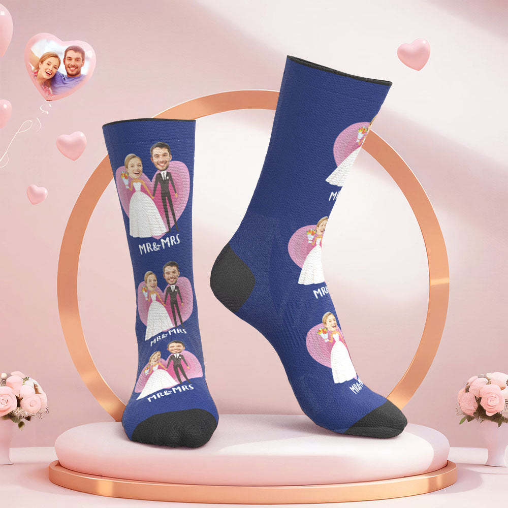 Custom Face Wedding Socks Heart Wedding Gift Wedding Dress -