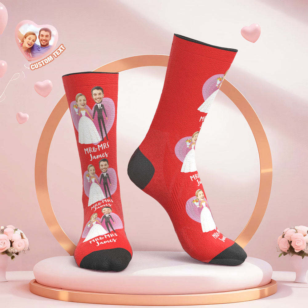 Custom Face Wedding Socks Heart Wedding Gift Wedding Dress -