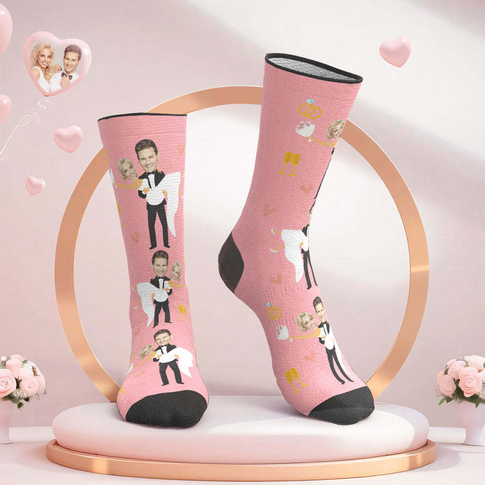 Custom Face Wedding Socks Couple Face Hug Love Socks -