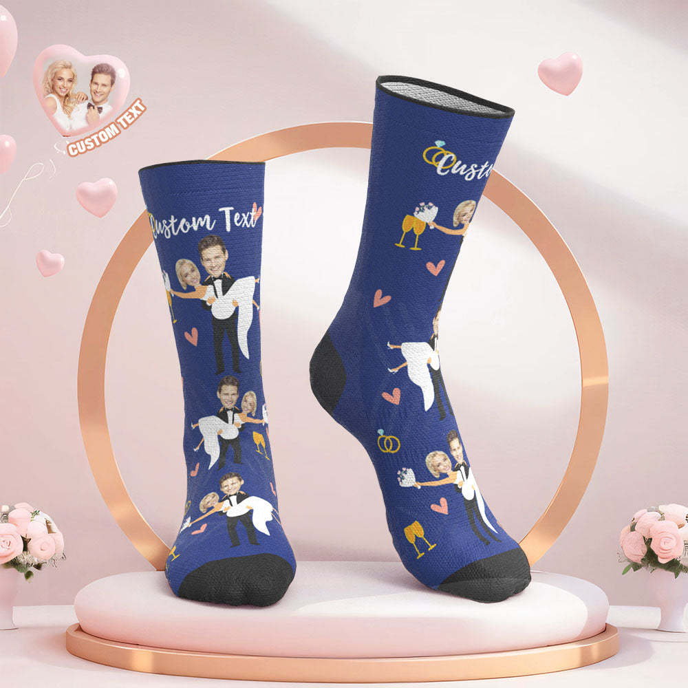 Custom Face Wedding Socks Couple Face Hug Love Socks -