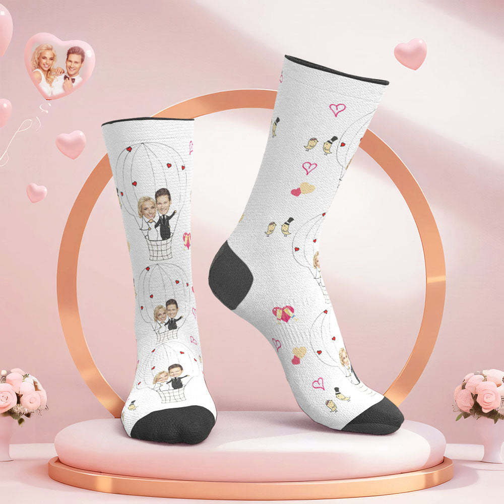 Custom Face Wedding Socks Couple Face Hot Air Balloon Socks -