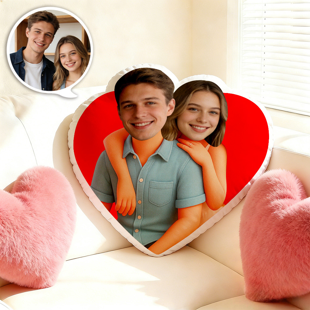 Custom Couple Face Pillow Personalized Photo Text Love Pillow Best Girlfriend Minime Pillow  Minime Doll Anime Style Valentine's Day Gifts - GetPhotoSocksUk