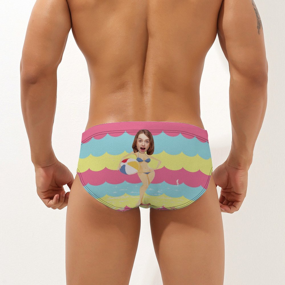 Custom Face Men's Swimming Trunks Personalized Beach Surfing Triangle Swim Briefs -