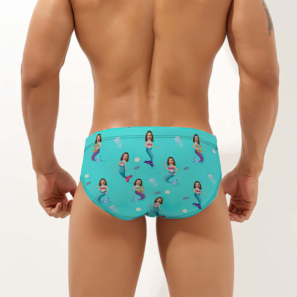 Custom Face Hawaiian Style Men's Swimming Trunks Mermaids Triangle Swim Briefs -