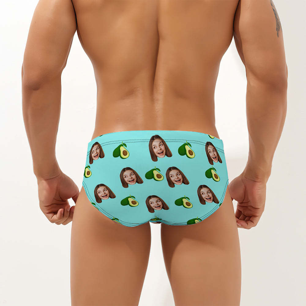 Custom Face Hawaiian Style Men's Swimming Trunks Personalized Avocado Triangle Swim Briefs -