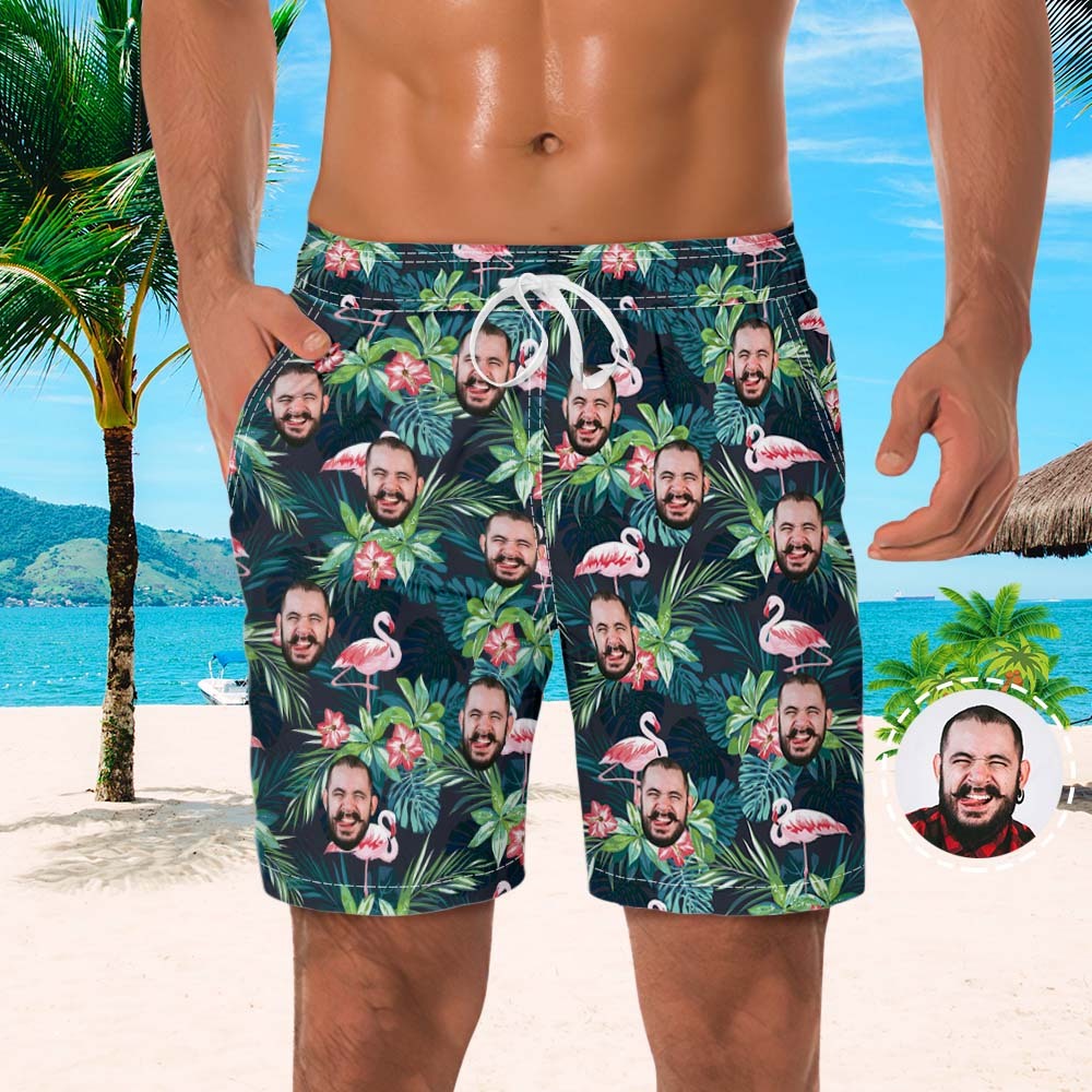 Custom Face Matching Couples Swimsuits Flamingo Couples Swimwear Gift for Lovers -