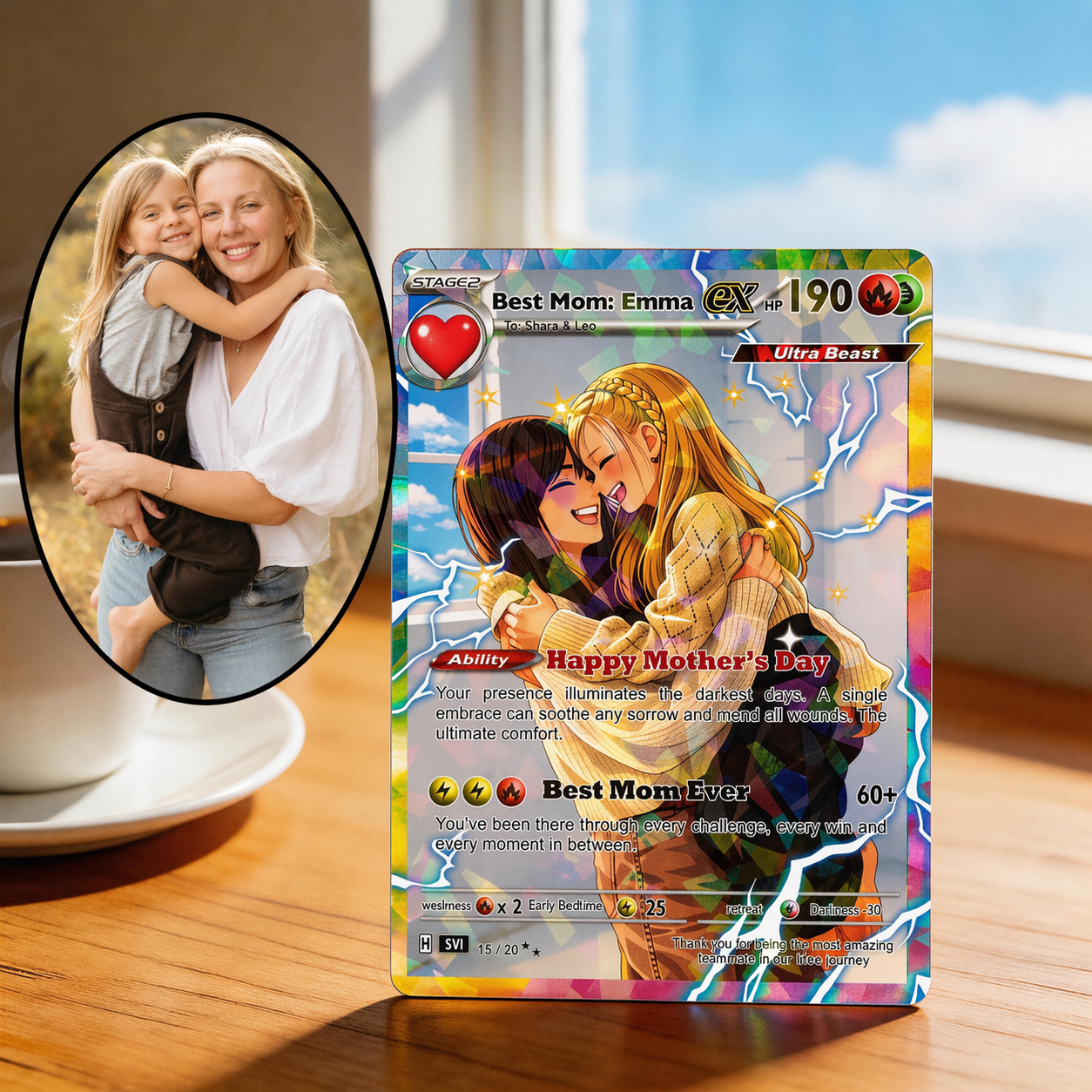Pokemon Mother's Day Card | Custom Photo Art Card | Best Mom Wallet Card | Personalized Pokémon Gift for Mum | Gift From Kids | New Mom Gift - GetPhotoSocksUk