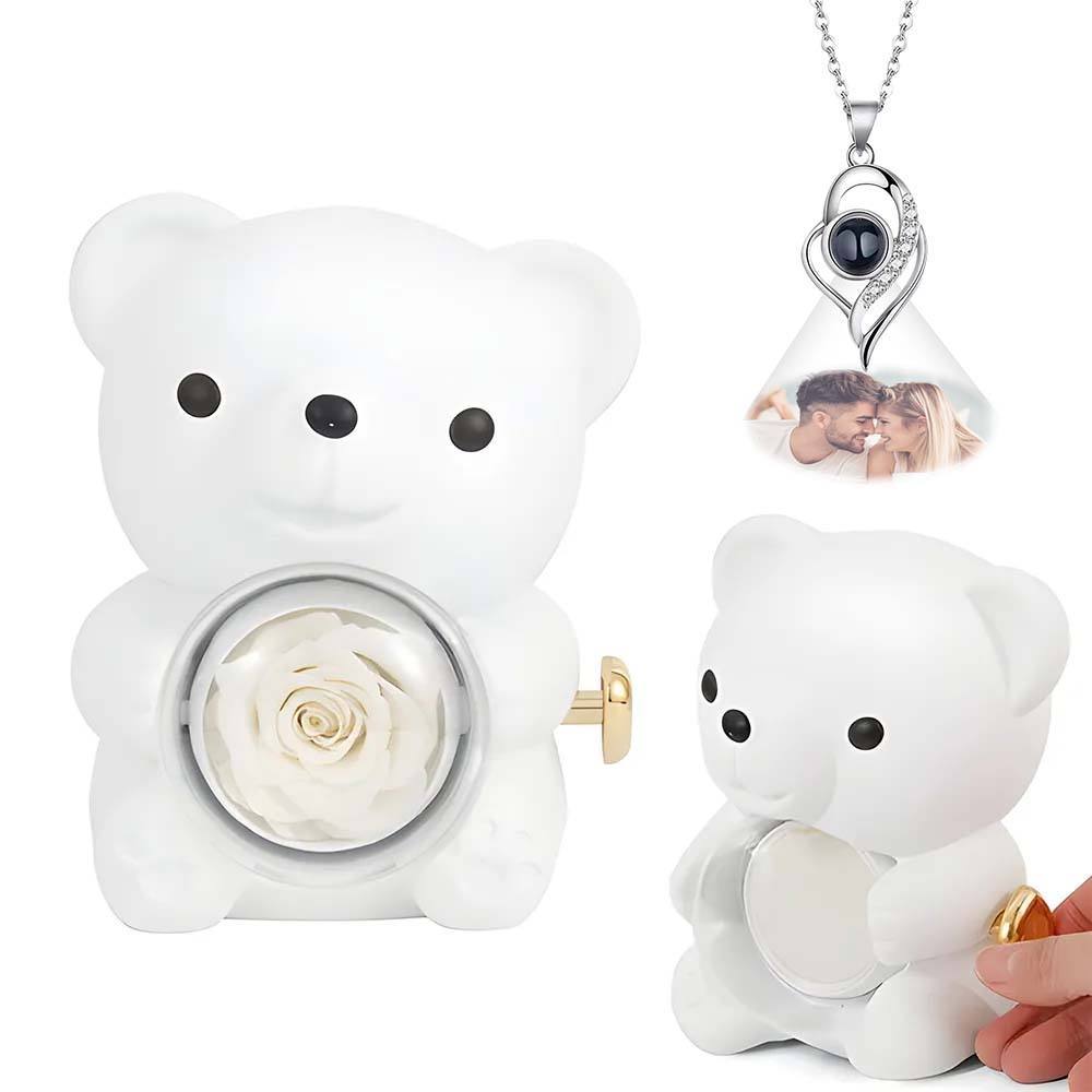 Custom Photo Projection Necklace with Real Rose Bear Gift box Rose Shaped Necklace Gift Box Jewellery Gift Box - soufeelus