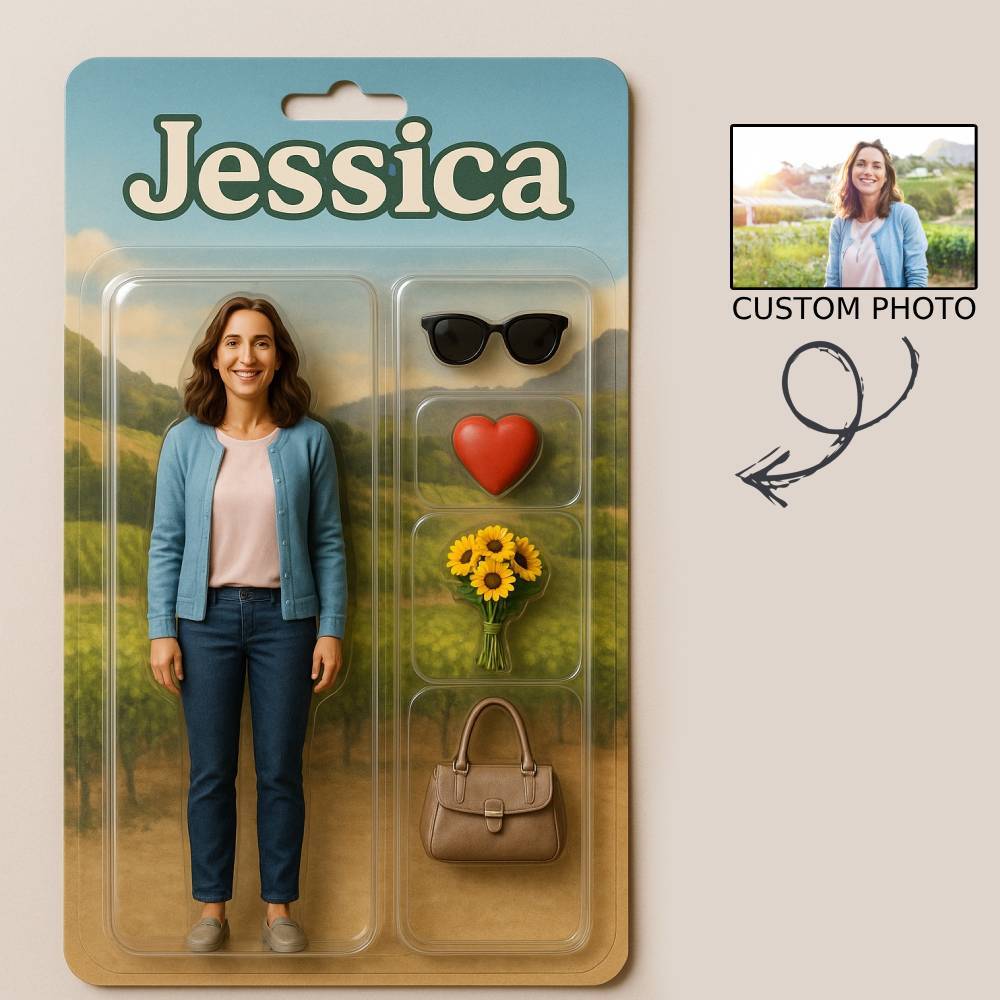 Custom 3D Effect Action Figure Pack Packaging Toy Box Style Art Gift Personalized Acrylic Keychain Gift for Mother - MyPhotoSocks