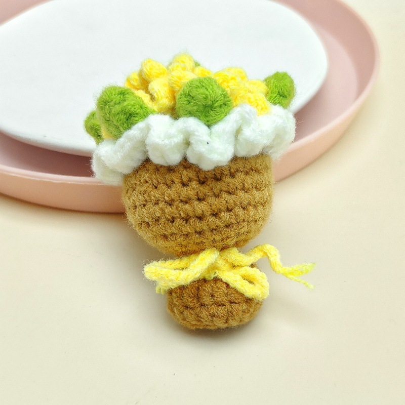 Lovely Gift Wool Knitted Bouquet Keychain Simulation Sunflower Bag Charm Pendant Graduation Gift - GetPhotoSocksUk
