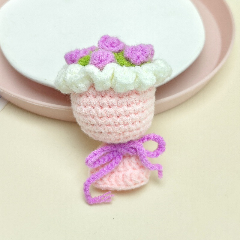 Lovely Gift Wool Knitted Bouquet Keychain Simulation Sunflower Bag Charm Pendant Graduation Gift - GetPhotoSocksUk