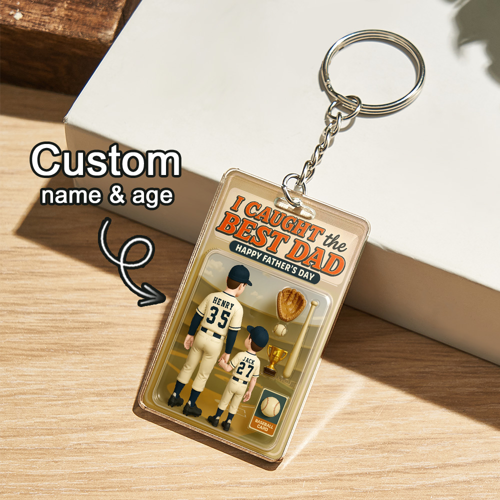Father's Day 3D Effect Action Figure Pack Packaging Toy Box Style Art Gift Personalized Acrylic Keychain Gift for Dad