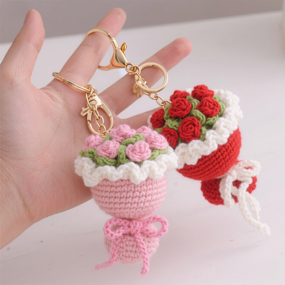 Lovely Gift Wool Knitted Bouquet Keychain Simulation Sunflower Bag Charm Pendant Graduation Gift - GetPhotoSocksUk