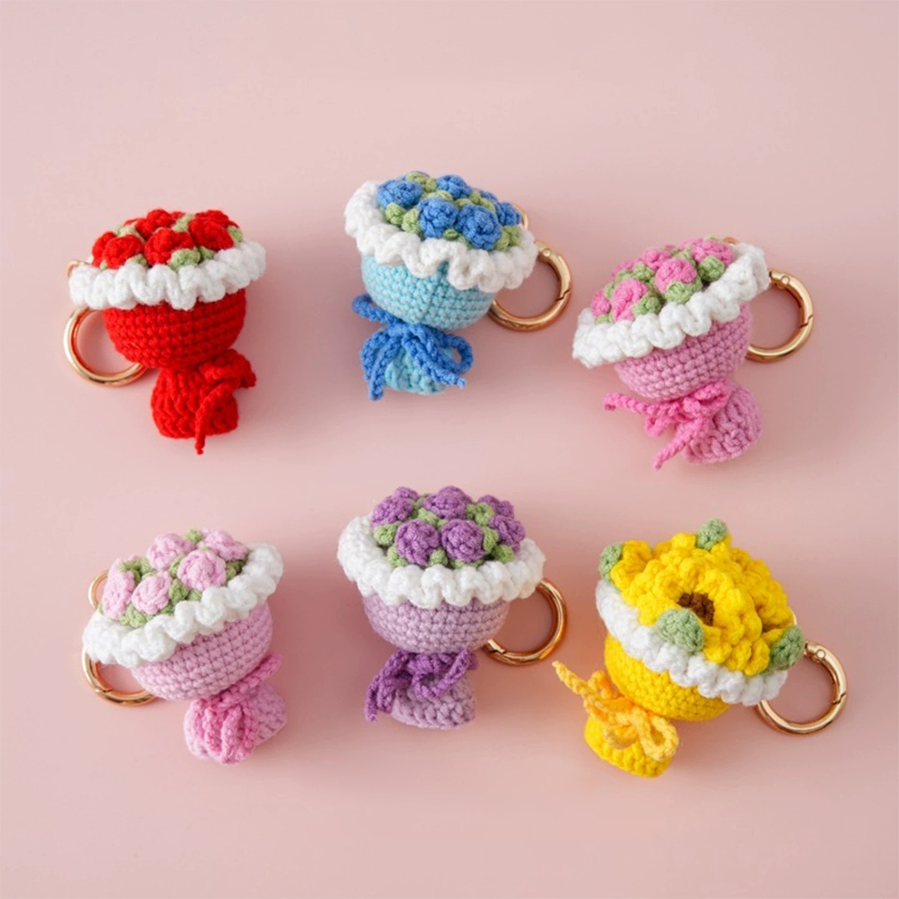 Lovely Gift Wool Knitted Bouquet Keychain Simulation Sunflower Bag Charm Pendant Graduation Gift - GetPhotoSocksUk