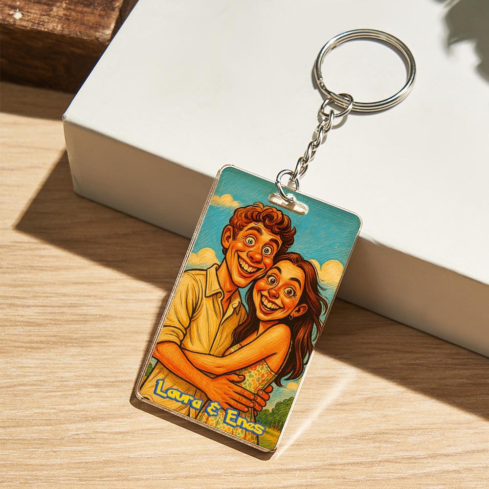 Custom Cartoon Portrait Keyring Art Gift Personalized Acrylic Keychain Gift Personalized Photo Gift for Him & Her - GetPhotoSocksUk