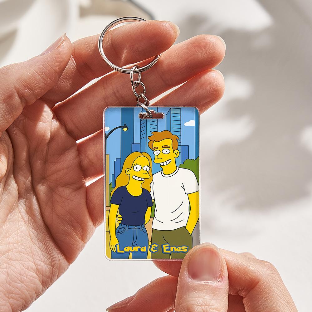 Custom Cartoon Portrait Keyring Art Gift Personalized Acrylic Keychain Gift Personalized Photo Gift for Him & Her - GetPhotoSocksUk