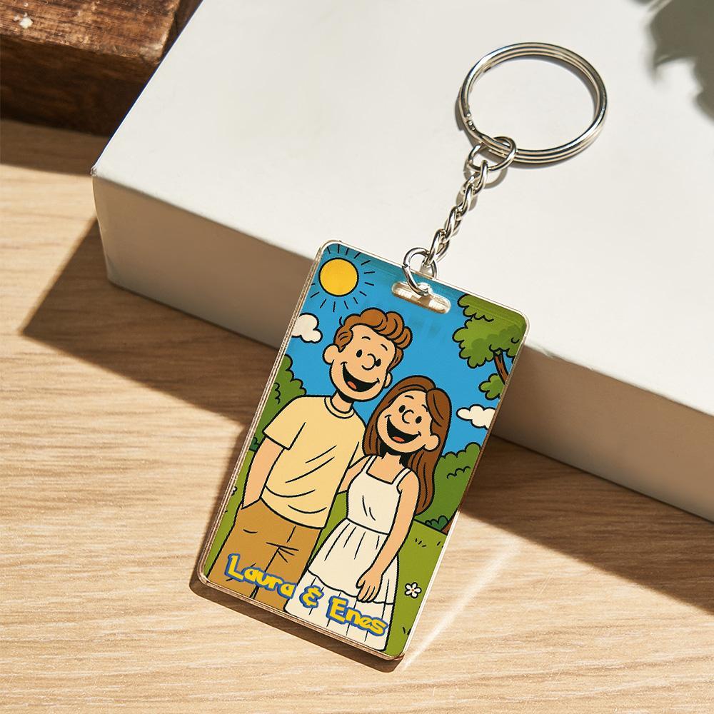 Custom Cartoon Portrait Keyring Art Gift Personalized Acrylic Keychain Gift Personalized Photo Gift for Him & Her - GetPhotoSocksUk