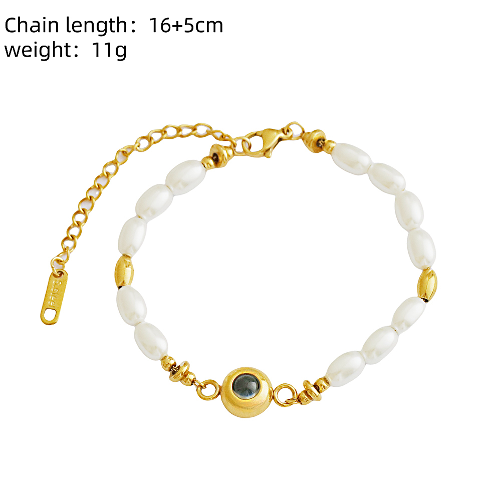 Personalized Photo Projection Circle Bracelet 18k Gold Plated Stainless Steel Pearl Bracelet Pearl Bracelet Gift for Her